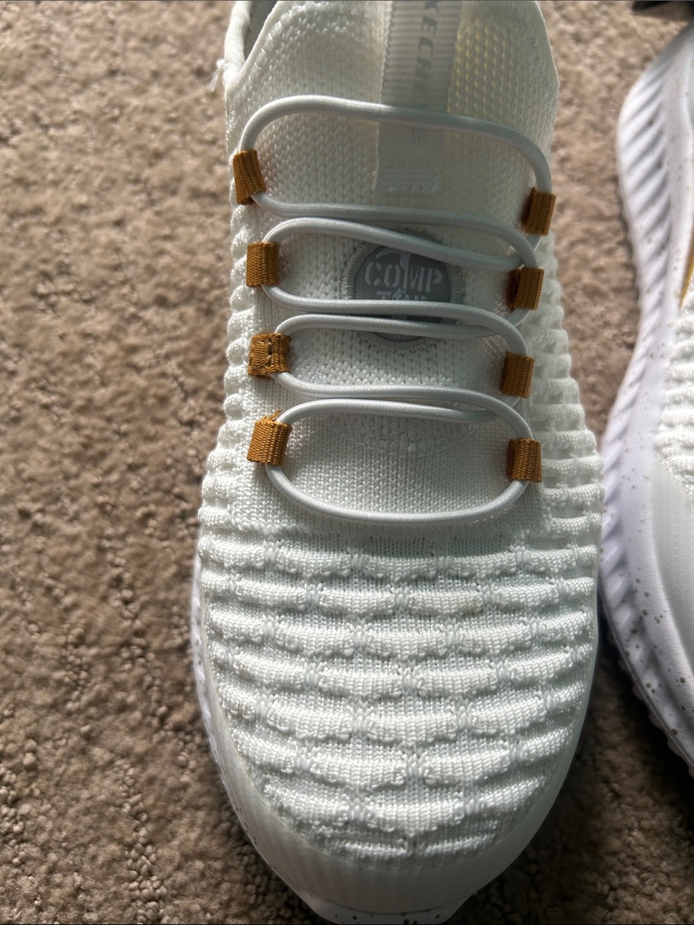 Skechers White Knit Slip-On Sneakers with Gold Accent Loops - Picture 8 of 13